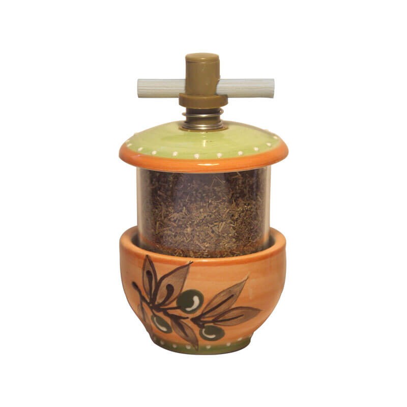 Provençal Herb Grinder – Ceramic with Olive Design | Orange