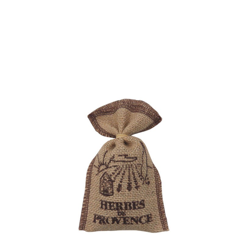 Sachet en Jute – Herbes de Provence 30g avec Sérigraphie Marron + Décor Borie/Lavande