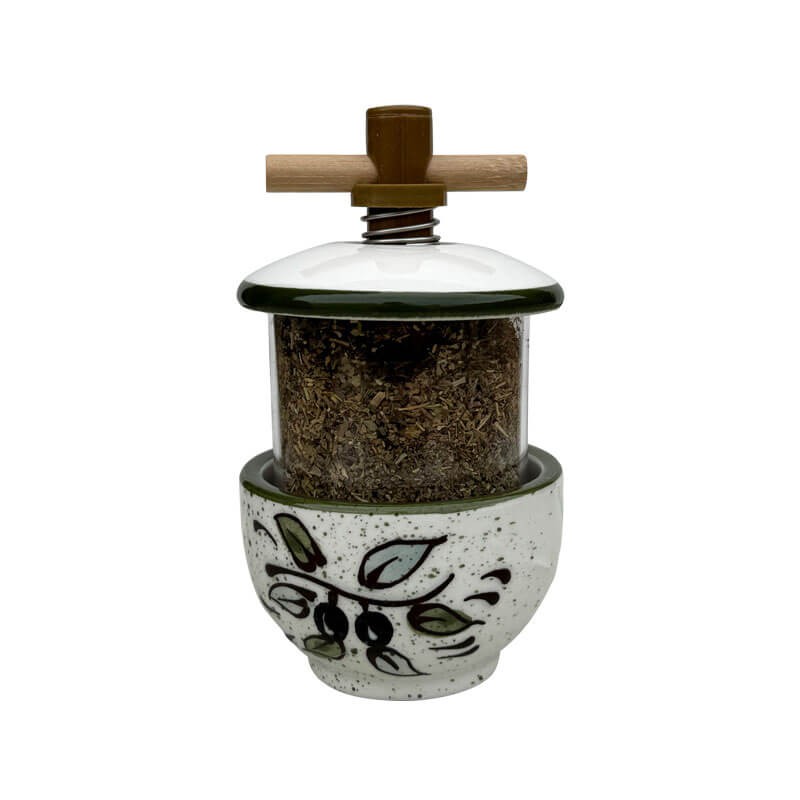 Ceramic Grinder for Herbes de Provence – Olive Sprig Design