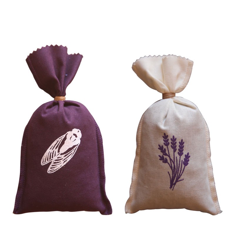 Set of 2 Fabric Sachets – Lavender 20g, Cicadas & Lavender Sprig Pattern, Twist Kraft Closure
