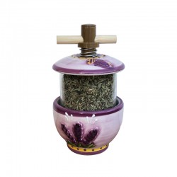 Duo Cadeau – Moulin à herbes de Provence (motif lavande) + Sac coton 100 g – Présentation kraft