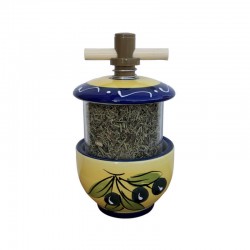 Herbes de Provence Mill – Black Olives on Yellow Background with Blue Trims Ceramic Decor