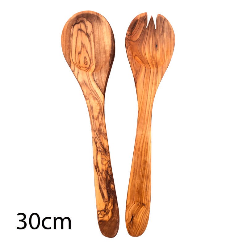 30 cm Olive Wood Salad Servers – Family-Size Elegance